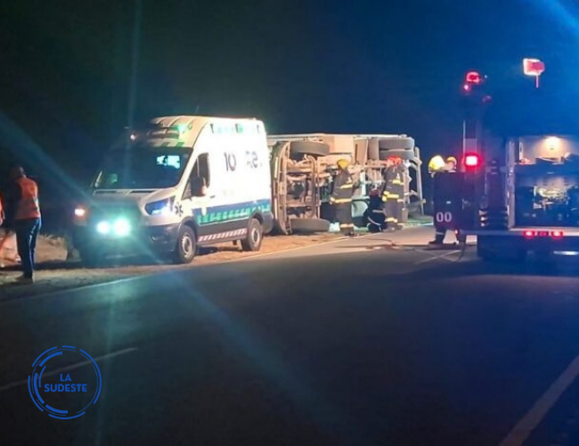 Volcó un camión que transportaba cerdos en la Ruta 3
